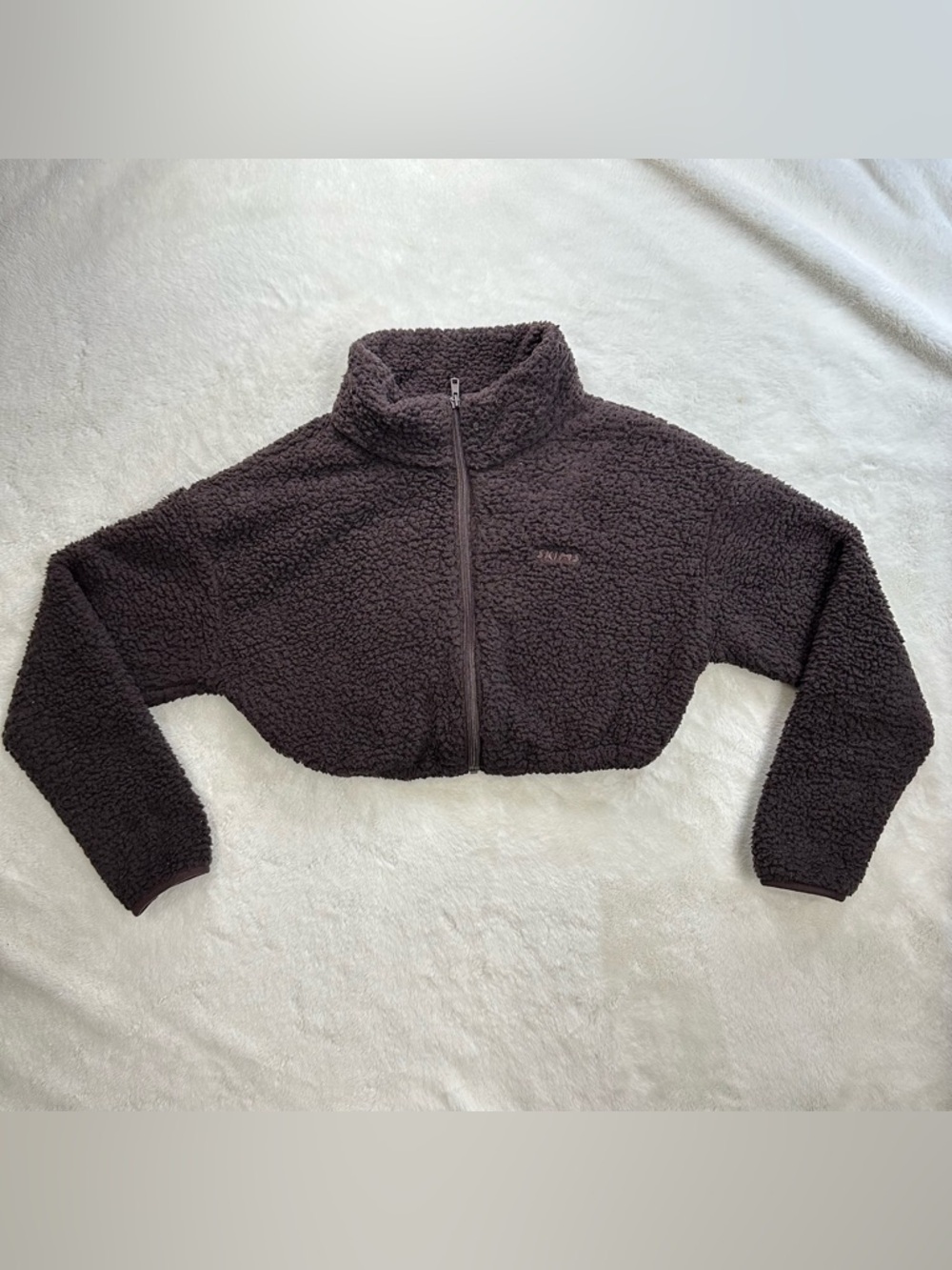 SKIMS Teddy High Pile Fleece Zip Up Crop Jacket – Espresso – Size Small